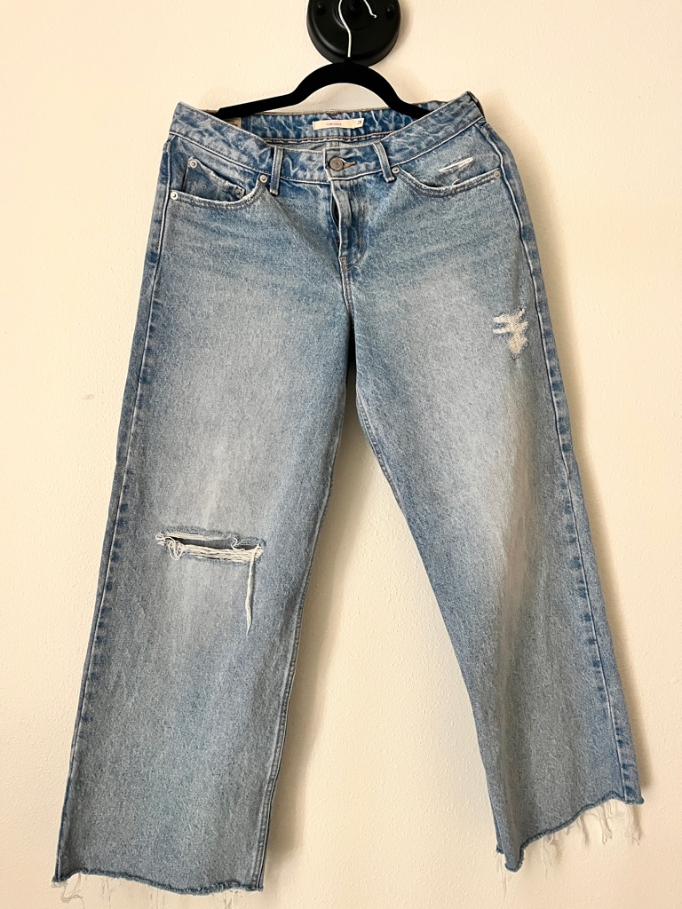 Levi's Light Wash Distressed Wide-Leg Jeans